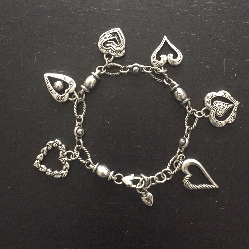 Silver Etched Hearts Charm Bracelet